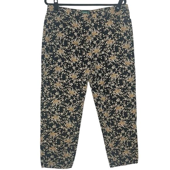 VTG LAUREN RALPH LAUREN FLORAL TOILE JEANS PLUS SIZE 16 BLACK & TAN DENIM VGUC - Picture 1 of 5